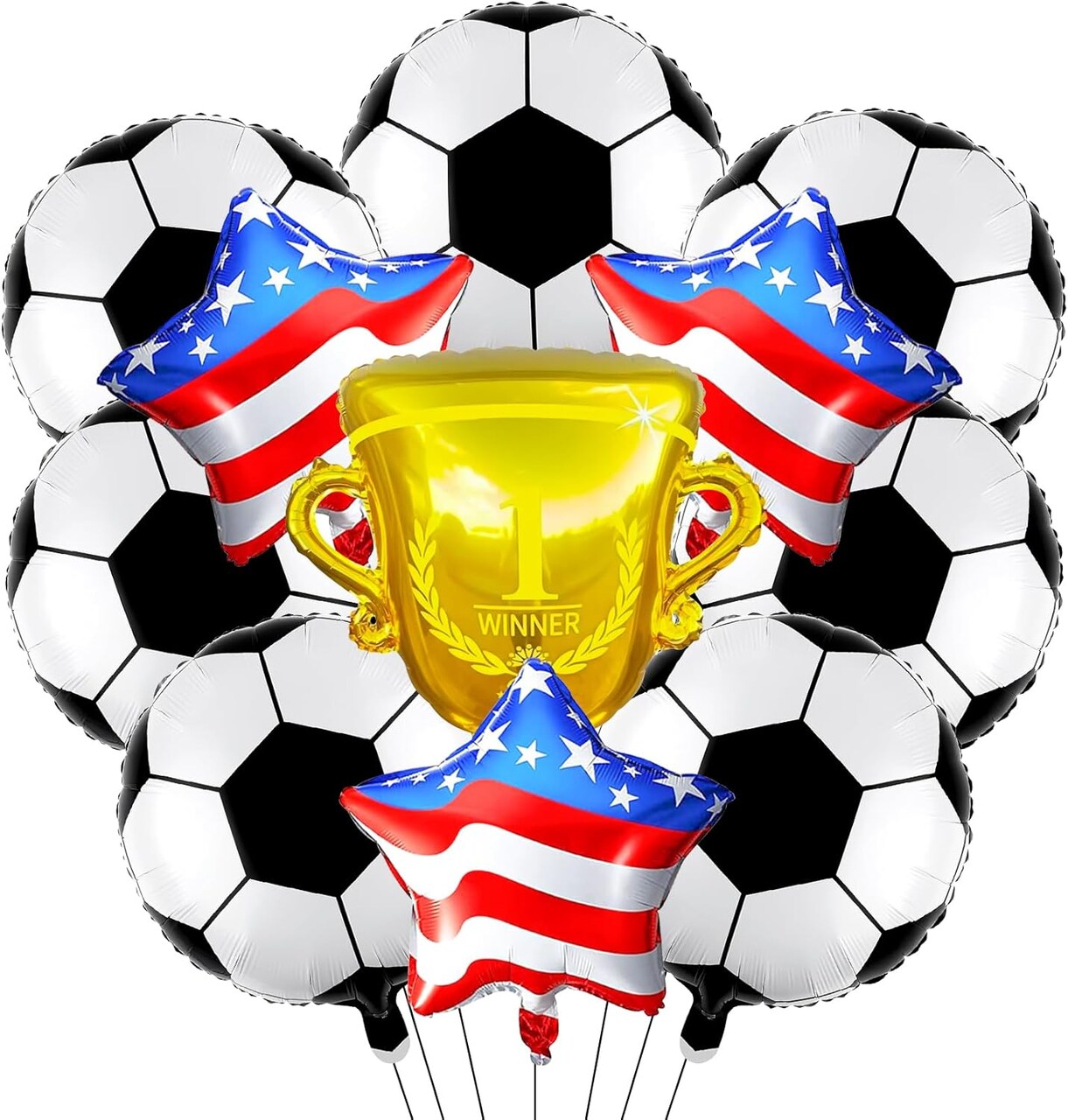 Soccer Balloons Set 11 Pcs, Football Balloons Party Decorations Gold Winner Trophy Balloon USA Patriotic Anniversary World Cup Soccer Sports Theme Party Decorations